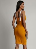 Basic dress with straps with a logo, mustard FK586 - Online store - Boutique